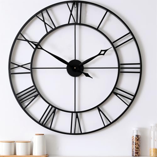 Large 30 Inch Wall Clocks for Living Room Decor, Roman Numeral | Battery Operated,Oversized Black Metal Wall Clock for Dinning Room,Entryway & Home Decor - color: Black Roman Numeral, size: 30 Inch
