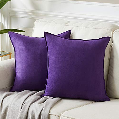 Fancy Homi 2 Packs Premium Faux Suede Decorative Throw Pillow Covers, Super Soft Square Pillow Case,Solid Cushion Cover for Couch/Sofa/Bedroom (16"x 16",Set of 2, Purple) - color: Purple, size: 16" x 16" (Pack of 2)