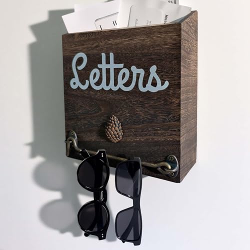 eBun Narrow Wood Mail Holder | Wall Mount, No-Drill Magnetic, Vertical Letter Slot, Entryway Decor - color: 1-pack Letters No Key Holder