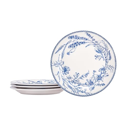 Bico Blue Garden Toile De Jouy Salad Plates Set of 4, 8.75 Inch Ceramic Dessert Plates for Salad, Appetizer, Side Dishes, Microwave and Dishwasher Safe, Gift for Housewarming and Thanksgiving - color: Blue Garden Toile De Jouy