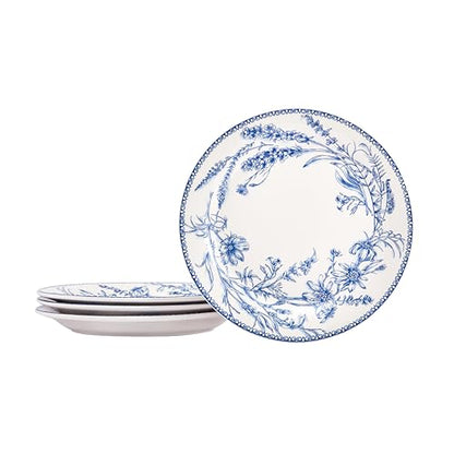 Bico Blue Garden Toile De Jouy Salad Plates Set of 4, 8.75 Inch Ceramic Dessert Plates for Salad, Appetizer, Side Dishes, Microwave and Dishwasher Safe, Gift for Housewarming and Thanksgiving - color: Blue Garden Toile De Jouy