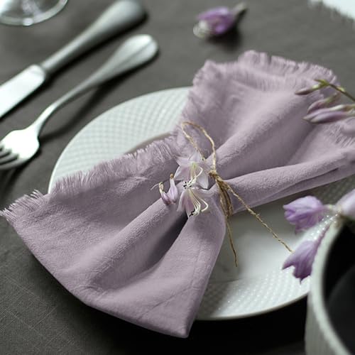 Handmade Cloth Napkins 100% Cotton with Fringe，Delicate Napkins for Dinners, Parties, Weddings and More，18 x 18 Inch Set of 4 - Lavender - color: Lavender