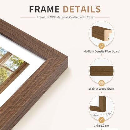 4x6 Wooden Picture Frames Set of 3 Walnut Photo Frame Wall Table Display | Sturdy MDF 4x6 frames with mat clear plexiglass Hangs on wall stands on table family pics weddings diplomas home or office - color: Walnut, size: 4x6
