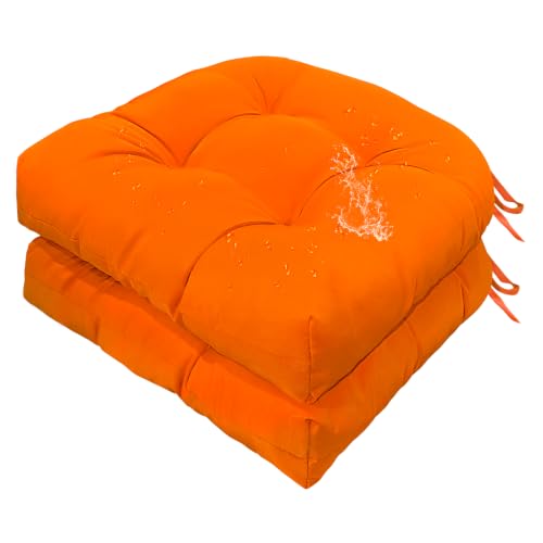 Gnostik Outdoor Chair Cushions 2 Pack, Orange Water-Repellent Thick Tufted Patio Seat Cushion Wicker Seat Cushions for Outdoor Indoor Garden Patio Furniture, 18.6"X18.6" - color: Orange