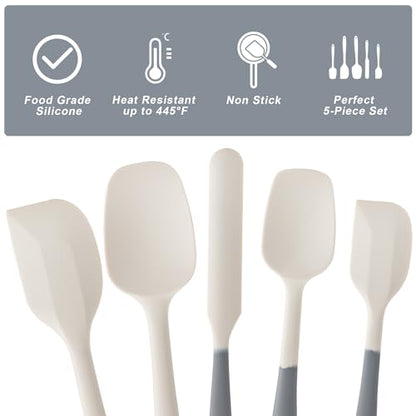 Silicone Spatula Set,5 Piece Food Grade Rubber Spatulas,Gray+White | Spatulas Silicone Heat Resistant for Baking,Cooking,and Mixing High Heat Resistant Non Stick Dishwasher Safe BPA-Free - color: Gray white
