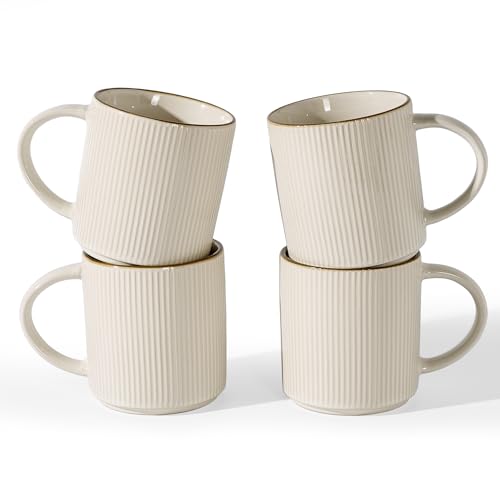 famiware Coffee Mug Set of 4, Star 16 oz Large Mugs Cup Set with Handle | Ceramic Mug for Coffee, Latte, Tea, Stackable Drinkware Set, Microwave & Dishwasher Safe, White - color: White, size: 4 Count (Pack of 1)