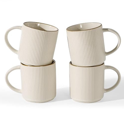 famiware Coffee Mug Set of 4, Star 16 oz Large Mugs Cup Set with Handle | Ceramic Mug for Coffee, Latte, Tea, Stackable Drinkware Set, Microwave & Dishwasher Safe, White - color: White, size: 4 Count (Pack of 1)