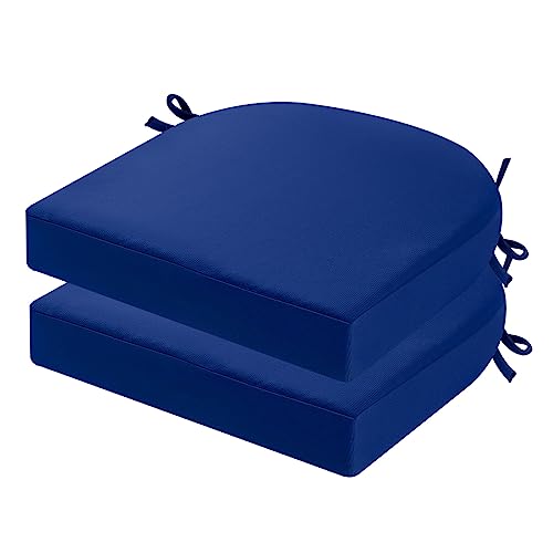 idee-home Outdoor Chair Cushions Set of 2, 19 x 19 Outdoor Seat Cushions | Patio Chair Cushions for Outdoor Furniture Waterproof with Ties, Outdoor Seat Cushion, Patio Chair Pads Dining Chair - color: A Dark Cerulean, size: 19X19X3 Inch-u Shaped