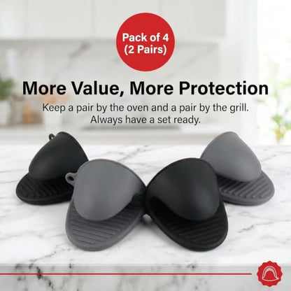 Silicone Kitchen Oven Mitts Set, Mini Finger Protector Cooking Pinch Grips Pot Holder Toaster Oven Accessories,BBQ Baking Mittens Heat Resistant Gloves, 2 Pairs（Black and Cool Gray） - color: Black and Cool Gray