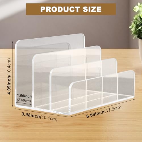 3-Compartment Clear Acrylic Mail Organizer, 4 mm Thick Vertical Desktop Letter Sorter for Mail, Letters, Bills, Files and Magazines, Desktop Organizer for Office Home Classroom