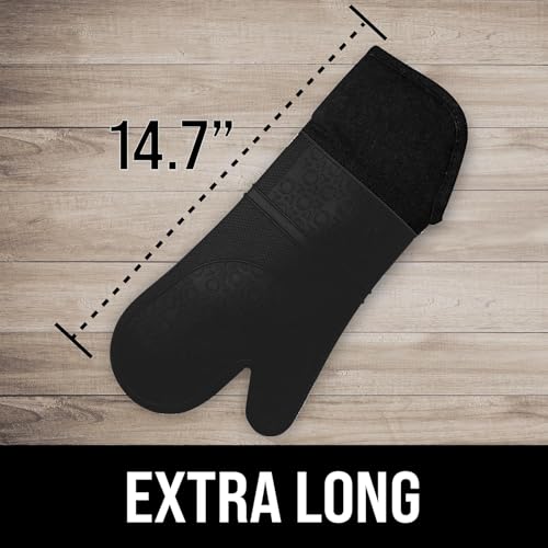 BPA-Free Silicone Oven Mitts Ultra Heat Resistant up to 500°F - Oven Mitts with Thick Cotton Liner - Long Slip Resistant Pot Holders, Flexible Oven Gloves - Black 14.7 - color: Black, size: 2-Piece 14.7" Oven Mitts