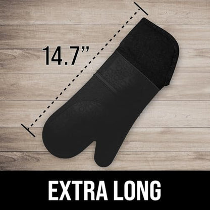 BPA-Free Silicone Oven Mitts Ultra Heat Resistant up to 500°F - Oven Mitts with Thick Cotton Liner - Long Slip Resistant Pot Holders, Flexible Oven Gloves - Black 14.7 - color: Black, size: 2-Piece 14.7" Oven Mitts