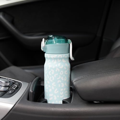 BJPKPK 18 oz Water Bottle with Straw & Handle, Insulated Stainless Flask | Leak Proof Locking Lid, Thermal, Double Wall Vacuum, Metal, Keeps Hot/Cold, BPA Free, Travel & Sports, Light Blue Leopard - color: A-Light Blue Leopard, size: 18 Ounces