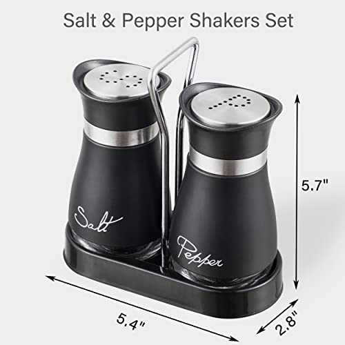 Lonffery Salt and Pepper Shakers Set | Stainless Steel with Glass Bottle for Table, RV, Camp, BBQ, Set of 2, Black - color: Matte Black