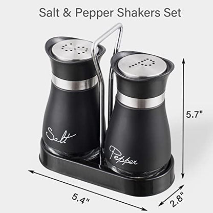 Lonffery Salt and Pepper Shakers Set | Stainless Steel with Glass Bottle for Table, RV, Camp, BBQ, Set of 2, Black - color: Matte Black