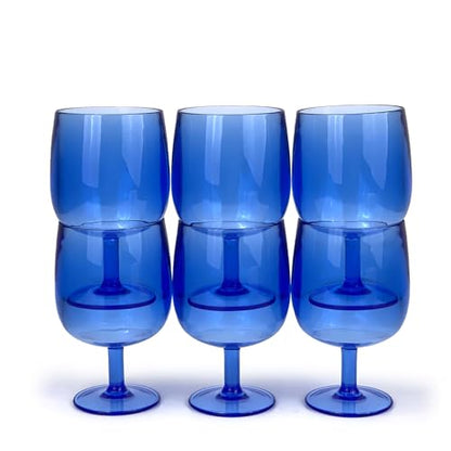 Yalin Set of 6 Unbreakable 12 oz Acrylic Plastic Wine and Water Tumbler Stackable Goblets. (Blue, 12 oz) - color: Blue, size: 12 oz