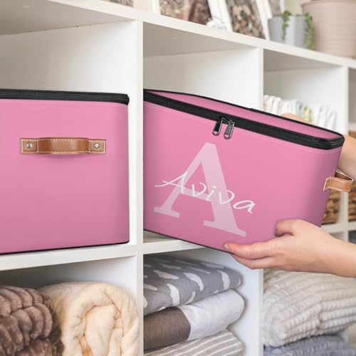 Customized Storage Basket with Initial Name, Personalized Keepsake Box | Foldable Sturdy Large Storage Bin Organizer with Handle Lid Lightweight Waterproof Dustproof, 14"L x 10.2"W x 10.4"H - color: Option 2