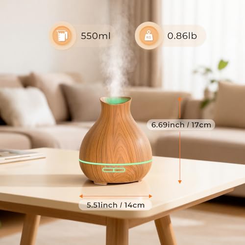 Aromatherapy Essential Oil Diffuser,2 PCS Humidifier with 550ml Lasting Mist Output Waterless Auto-Off Ultrasonic Diffusers 7 Color LED Lights Cool Mist Humidifier for Large Room, Home - color: 2 X Brown