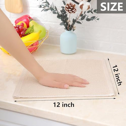 Homaxy 100% Cotton Waffle Weave Kitchen Dish Cloths 18-Pack, Beige | 12 x 12 Inches, Ultra Soft Absorbent Dish Towels, Quick Drying Dish Rags with Hanging Loop - color: Beige, size: 12 X 12 - 18 Pack