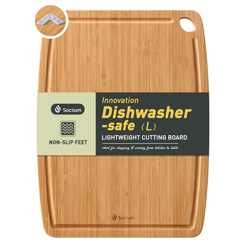Lightweight Durable Bamboo Cutting Board with Non-Slip Feet, Non Toxic Wooden Cutting Board for Kitchen Heat-Resistant Chopping & Charcuterie Board with Juice Groove Kitchen Essentials for Meat - color: Carbonized Bamboo(Brown), size: 15"L x 11.4"W