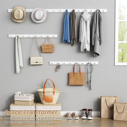 Forbena White Coat Hooks Wall Mount for Hanging 4 Pack, 16 Inch Wood Entryway Coat Rack Wall Mounted Heavy Duty, Modern Large Wall Hooks for Hats Kids Clothes Bags Purses Caps Closet - 16 Hooks - color: Bamboo White