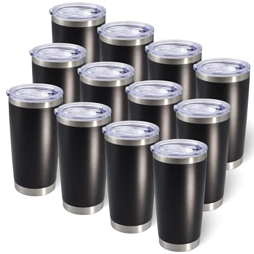 20oz Tumbler with Lid Stainless Steel Tumblers Insulated Mug Black 12P - color: Black