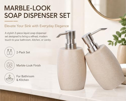 Clasin Home Sandstone Textured Resin Soap Dispenser with Metallic Pump and Waterproof Bottle Labels for Bathroom Kitchen Dish Hand Wash Shower Lotion Shampoo, 12 Oz, 2 Sets Beige - color: Natural Beige_2 Pcs