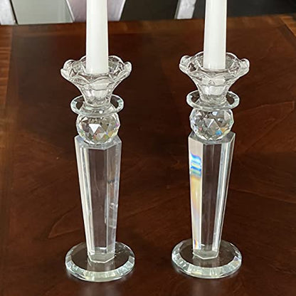 Allgala Set of 2 Crystal Glass Made Reverse Tapered Pillar and Hand Crafted Ball Candlesticks-8.5"-HD89151 - size: 2 PC (8.5")