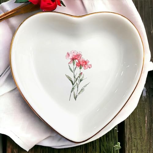 January Carnation Flower Ring Dish-Pink Floral Jewelry Dish for Hippie,Nature-January Birthflower for Mom Aunt Grandma Sister Friend-Carnation Jewelry Box Gift - style: 1 - January (Carnation)