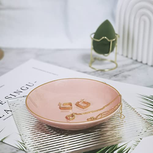 HANKOR 4.75" Ceramic Jewelry Tray, Small Ring Dish Holder Trinket Tray, Catch All Trays for Ring Earring Necklace Key, Christmas Gifts for Women Girls, Pink - color: Pink