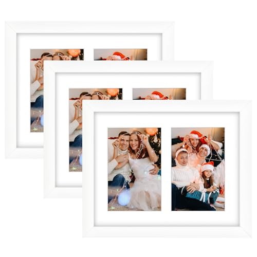 Golden State Art Collage Frame 8x10 Matted 2 4x6 Photos Wood White, 3 Pack | Clear Real Glass & 2 Openings White Mat, Horizontal & Vertical Display Multi Prints For Wall Mount, Home Decor, Holiday Gift - color: White, size: 3 Pack