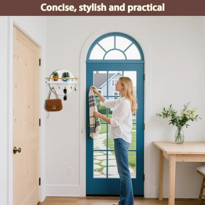 Key Holder Wall Mount with Shelf and Hooks, 11.8 Inch Entryway Gold Key Holder for Wall Decor (White&Gold)