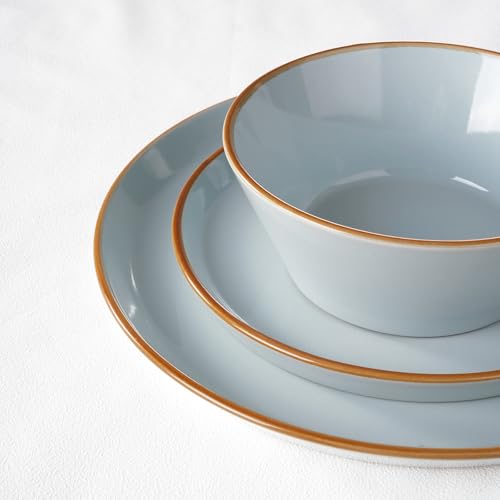 Famiware Saturn Dinnerware Sets, Ceramic Dishes for 4, Rimmed Plates, Bowls | Light Blue, 12-Piece Microwave and Dishwasher Safe Stoneware, Chip & Scratch Resistant, Modern Rustic Tableware, Everyday Use - color: Light Blue, size: 12