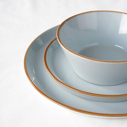 Famiware Saturn Dinnerware Sets, Ceramic Dishes for 4, Rimmed Plates, Bowls | Light Blue, 12-Piece Microwave and Dishwasher Safe Stoneware, Chip & Scratch Resistant, Modern Rustic Tableware, Everyday Use - color: Light Blue, size: 12