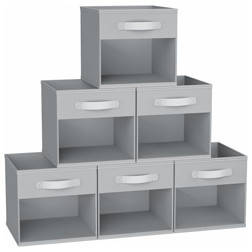 DIMJ 12.2 Inch Storage Cubes, 6 Pack Cube Storage Bins with Window, Fabric Storage Bins with Handle, Foldable Storage Cubes, Storage Box for Clothes, Toys, Books (Grey) - color: Gray, size: 12.2 Inch.- 6 Pack