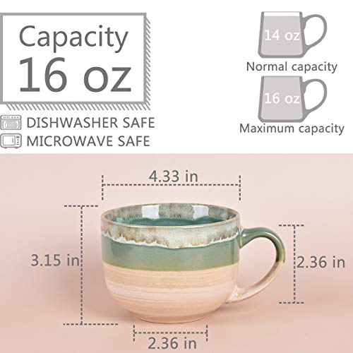 Bosmarlin Large Ceramic Coffee Mug Set of 2, Stoneware Jumbo Latte Mugs for Office and Home, 16 Oz, Dishwasher and Microwave Safe(Green, 2) - color: Green