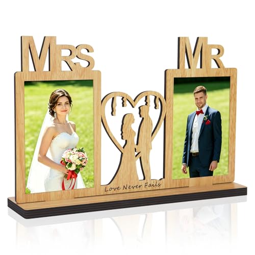 4x6 Couples Wedding Picture Frame Mr and Mrs Wedding Photo Frame Anniversary Desktop Picture Frame with Two 4x6 Openings - color: Yellow-Couples Picture Frame
