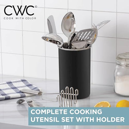 COOK WITH COLOR Kitchen Utensil Set - premium Nonstick & Heat Resistant Kitchen Gadgets, Turner, Spaghetti Server, Serving Spoons, Whisk, Tongs, Masher & Utensil Holder, 10-piece Black - color: Black