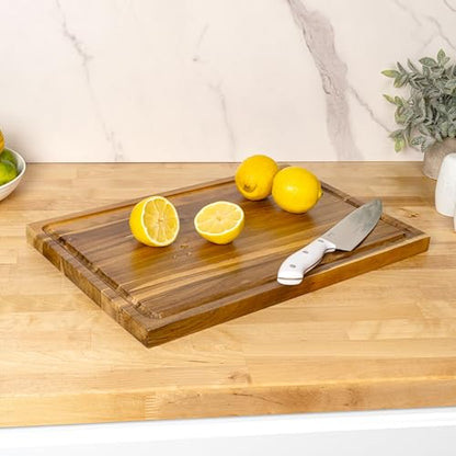 happimess Eldridge Large 18" x 12" Acacia Cutting Board, Natural | Handcrafted, 1 Inch Thick, Reversible Design, Juice Grooves, Authentic Wood Grain, Rectangular, Farmhouse Style - color: Natural, size: 18"L x 12"W
