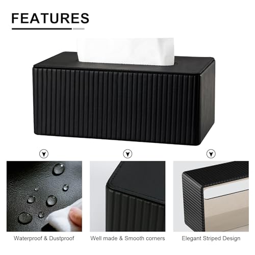 PU Leather Tissue Box Cover Rectangular Tissue Box Holder with Magnetic Bottom, Napkin & Facial Tissue Holder Dispenser for Home, Office for Standard 120-count/160-count (2-Ply) Black Stripe - color: Black Stripe