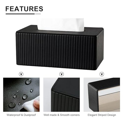 PU Leather Tissue Box Cover Rectangular Tissue Box Holder with Magnetic Bottom, Napkin & Facial Tissue Holder Dispenser for Home, Office for Standard 120-count/160-count (2-Ply) Black Stripe - color: Black Stripe