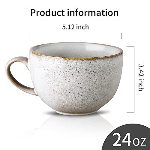 KOOV Ceramic Soup Mug with Handles, Large Coffee Mug, 24 Ounce Big Mug Microwave Safe, Coffee Mugs Set of 4, Reactive Glaze (Variable Grey) - color: Variable Grey