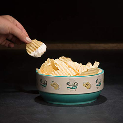 Pavilion - Chips & Dip - Patterned 6.25 Inch Teal Ceramic Snack Bowl - size: 6.25 Inch