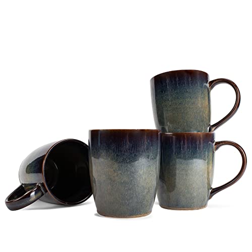 Elanze Designs Reactive Glaze 17 ounce Ceramic Curved Body Mugs Set of 4, Cascade Brown - color: Cascade Brown