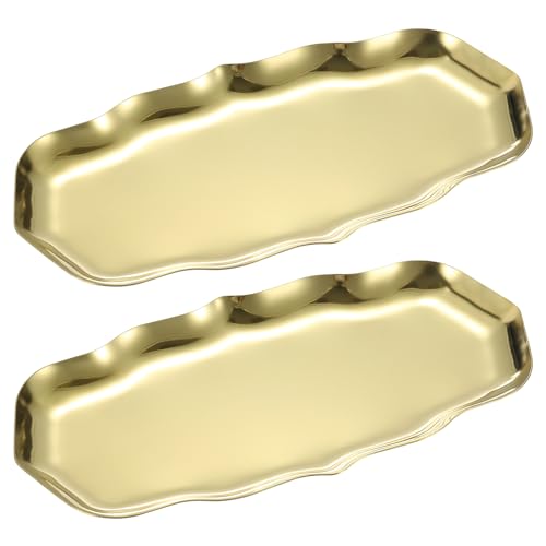 uxcell 2pcs Stainless Steel Decorative Tray 8.6" x 4.3" Wave Serving Tray Suitable for Jewelry Coffee Table Bar Kitchen Countertop Bathroom Tableware, Gold - color: Gold