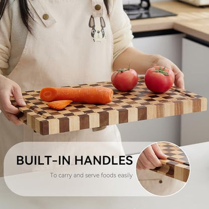 Acacia Wood Cutting Board (17x11x1.2'') Inch, Butcher Block for Kitchen, Premium Acacia Cutting Board with Juice Groove, End Grain Made of Sustainable Acacia Wood - size: 17"L x 1.2"W