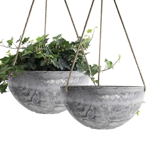 LA JOLIE MUSE Hanging Planter Baskets for Indoor Plant, Set of 2, 9.84 Inch | Decorative Hanging Baskets with Drainage Holes, Marble Pattern Hanging Planters for Windows, Porches, Balconies, Patios - color: Marble Pattern, size: 9.84 Inch