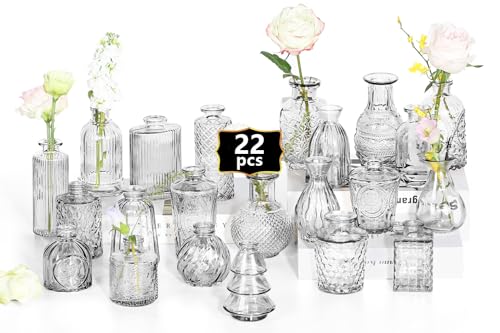 Mini Bud Vases Centerpieces for Tables,Clear Bud Vases for Flowers,Small Flower Vases Suitable for Birthday Party,Anniversary,Wedding Reception,Baby Shower (Clear, 22PCS) - color: Clear, size: 22PCS