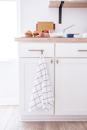 Premium Cotton Flour Sack Kitchen Towels and Dishcloths Set of 5 - Large 20”x 30” Kitchen Towels, Set of 2, Dishcloths, Set of 3. Towels Become Softer and Tougher After Washing. Gray Check Design.