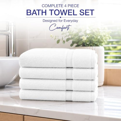 Soft Classic Towel Set - Ultra-Absorbent, Quick-Drying & Durable 4-Piece Towels - Ringspun Cotton Loops for Plush Comfort - Lightweight & Long-Lasting Bathroom Essentials - (White, Bath Towel) - style: Bath Towel-17 lb